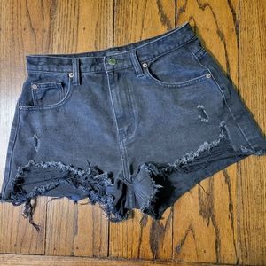 Used PrettyLittleThing Distressed Black Denim Jean Shorts Size 8